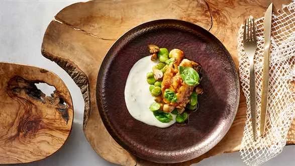 Filet z dorsza z bobem i pieczarkami w sosie limonkowym